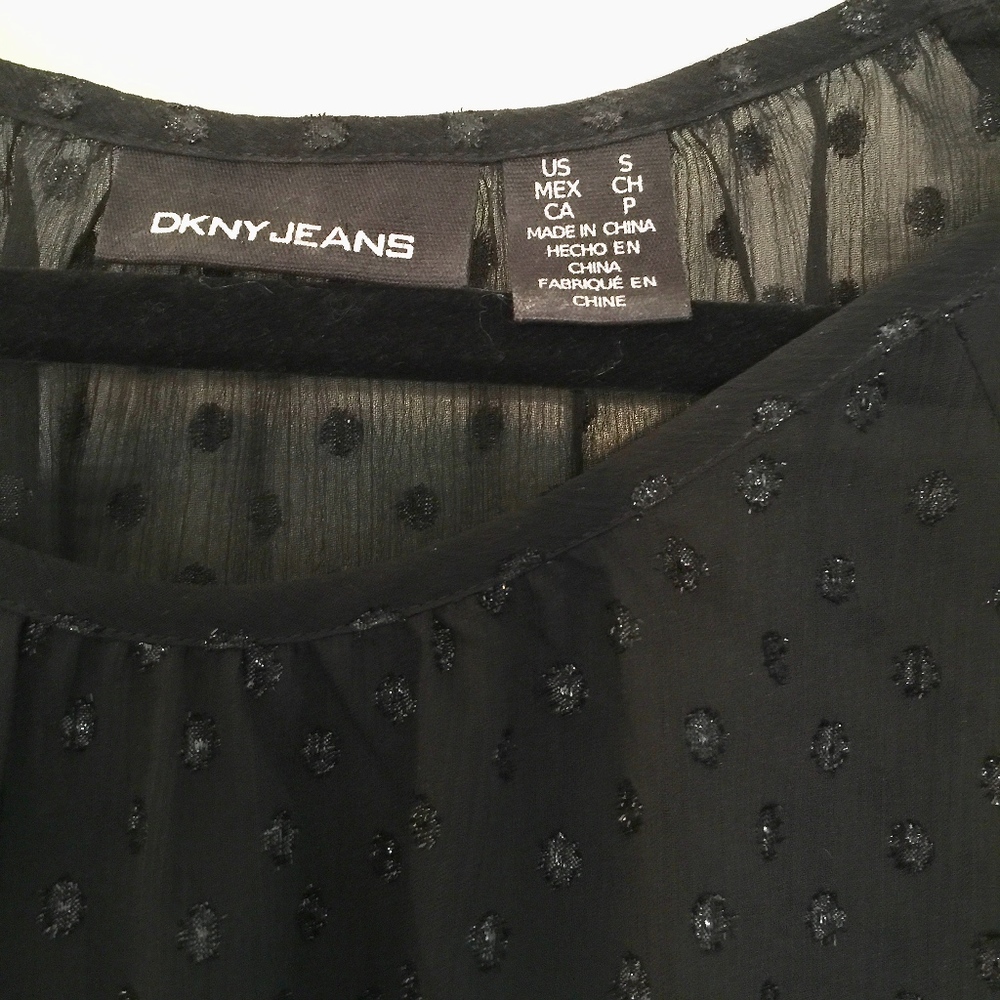 DKNY JEANS WOMEN'S SHEER LACE WING SLEEVE TOP - Picture 3 of 7
